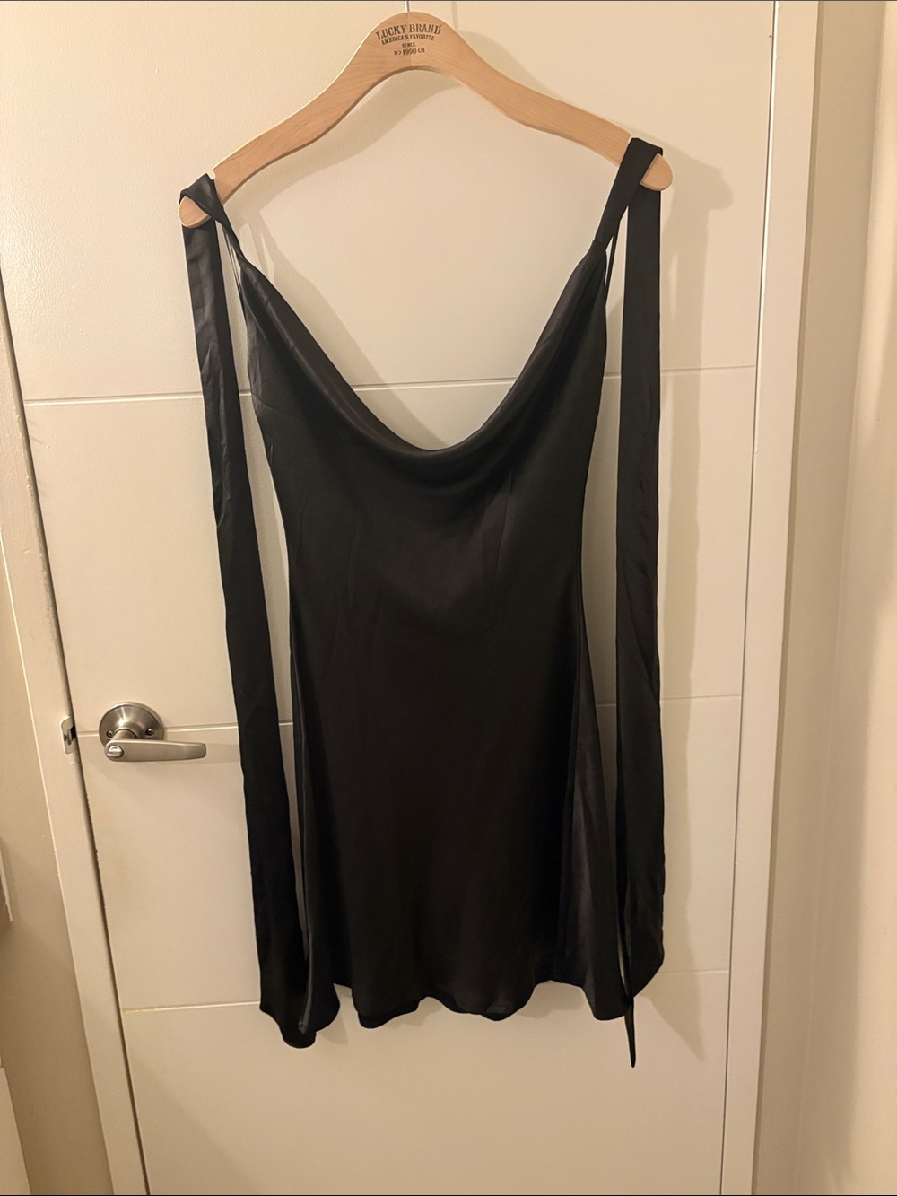 Altar'd State Black Satin Cowl Slip Dress with Tie Straps